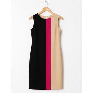 Isabel & Nina Chic Raspberry Black Beige Colorblock Cutout Bow Back Sheath Dress
